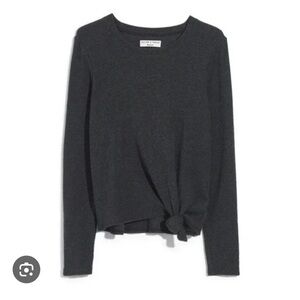 Madewell Thermal Long Sleeve Tie Front Shirt Top Black